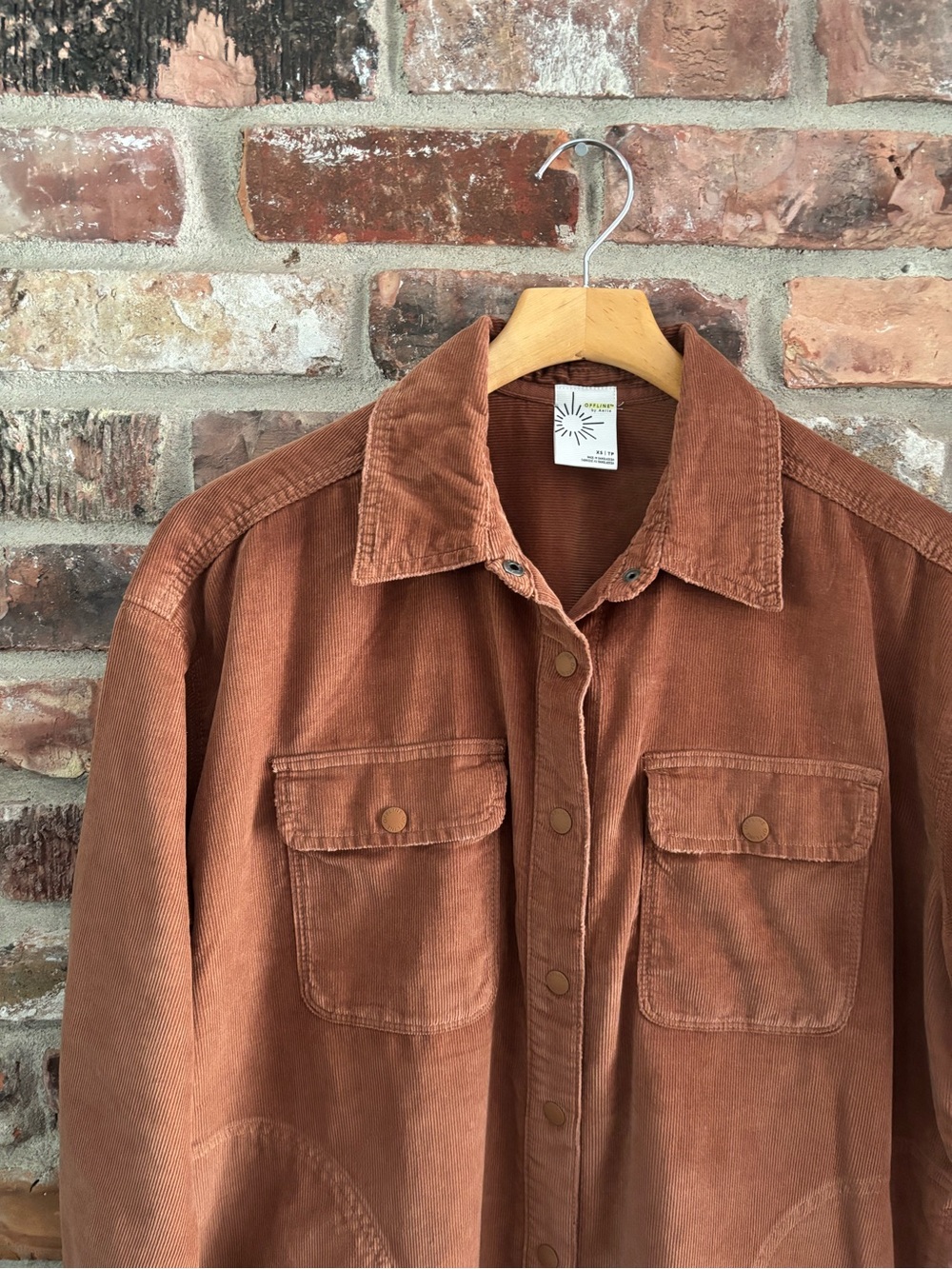 Aerie Offline Brown Corduroy Button Up Shirt Jacket, XS - Picture 2 of 6
